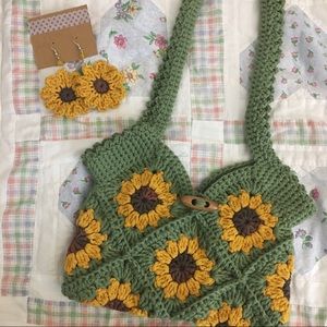 Green Sunflower Crochet Bag!!